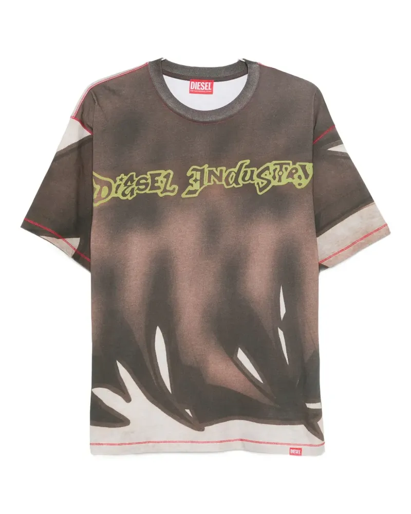 Diesel T-Shirt aus Mesh mit abstraktem Print - Braun Braun