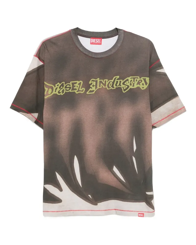 Diesel T-Shirt aus Mesh mit abstraktem Print - Braun Braun