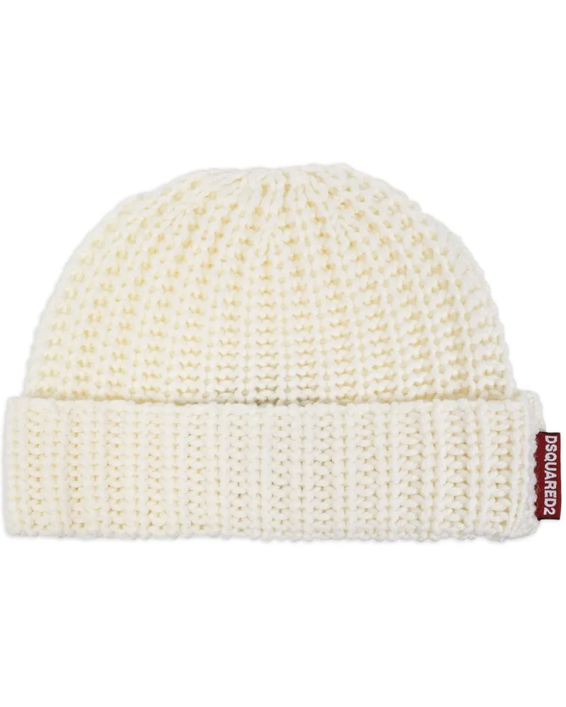 Dsquared2 Beanie mit Logo-Schild - Weiß Weiß