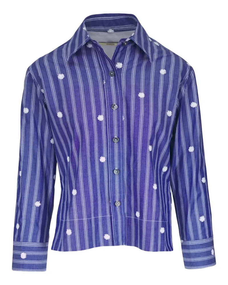 ODEEH Hemd mit Blumenstickerei - Blau Blau