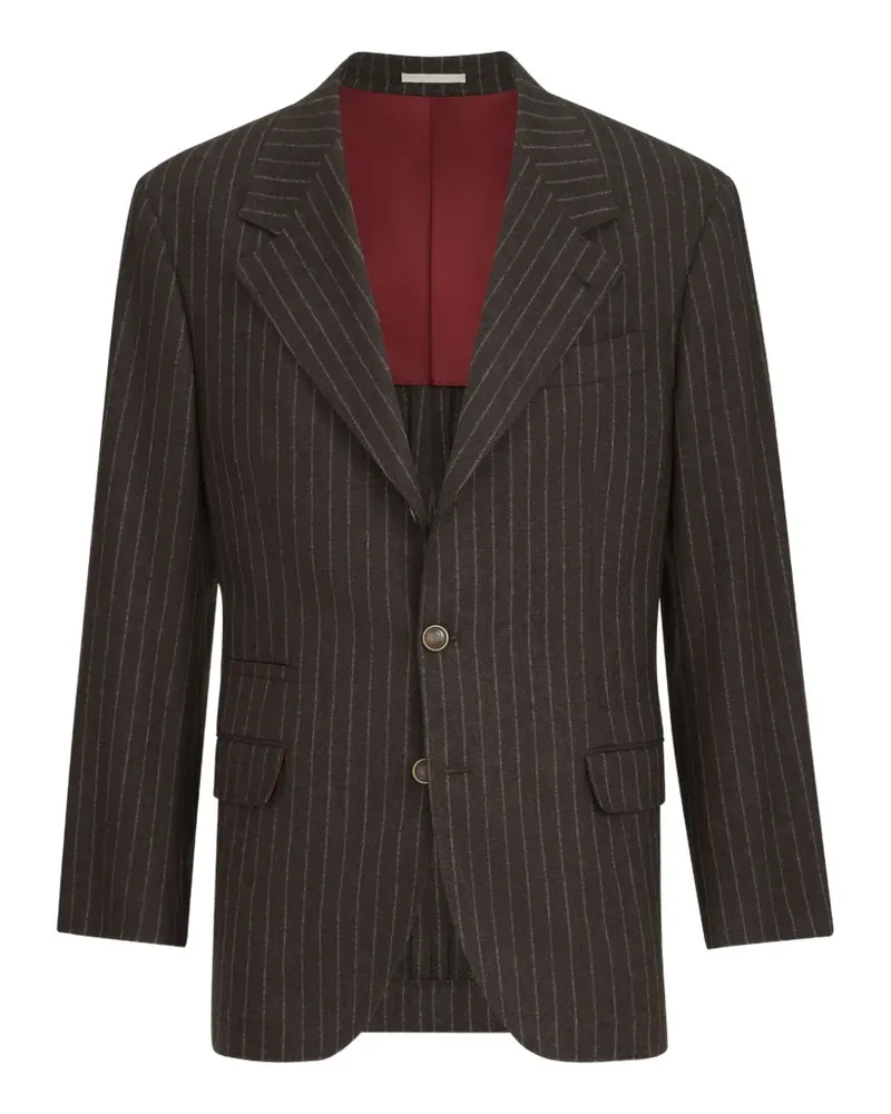 Brunello Cucinelli virgin wool and cashmere chalk stripe flannel tailor blazer - Braun Braun