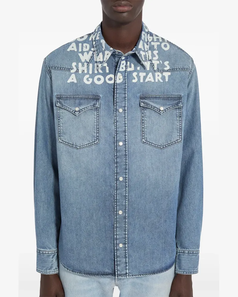 Maison Margiela Jeanshemd mit Slogan-Print - Blau Blau