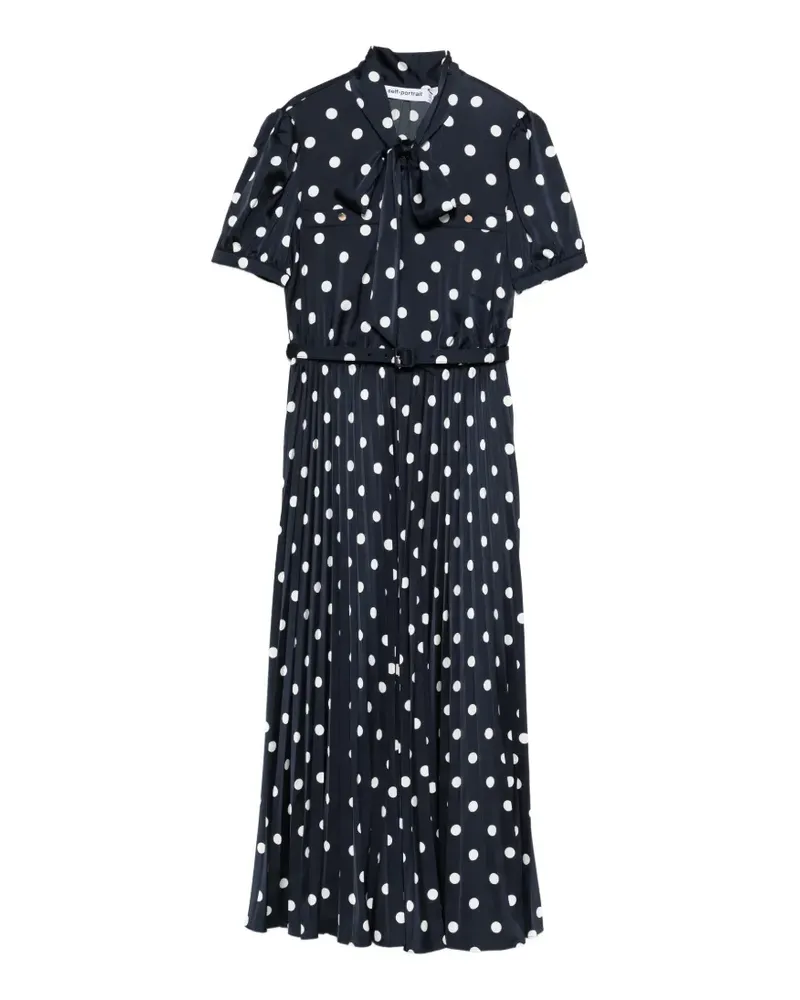 Self-Portrait polka dot pleated midi dress - Blau Blau