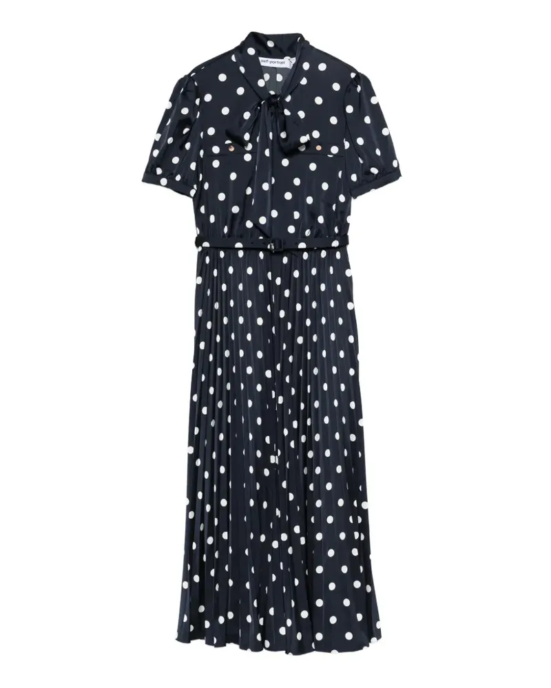 Self-Portrait polka dot pleated midi dress - Blau Blau