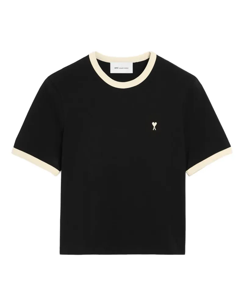 AMI Paris contrasted cotton T-shirt with Ami de Coeur - Schwarz Schwarz