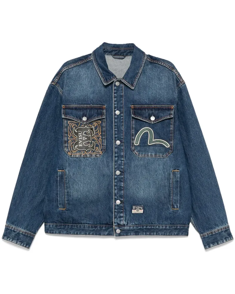 Evisu Bestickte Jeansjacke - Blau Blau