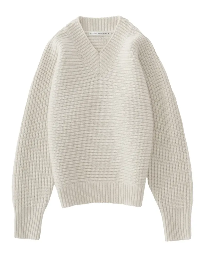 Studio Nicholson Gerippter Kern Pullover mit V-Ausschnitt - Nude Nude