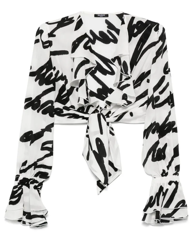 Balmain Cropped-Jacke mit Love Letter-Print - Weiß Weiß