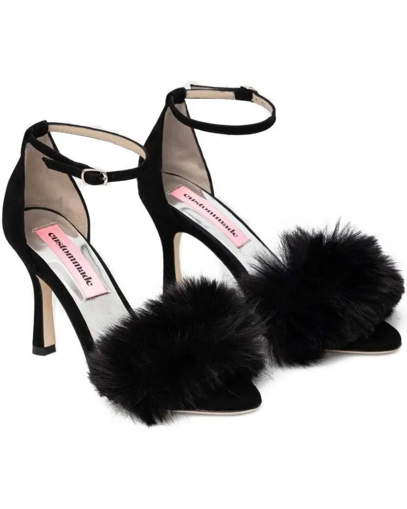 Custommade Knöchelriemen-Pumps mit Pelzbesatz - Schwarz Schwarz