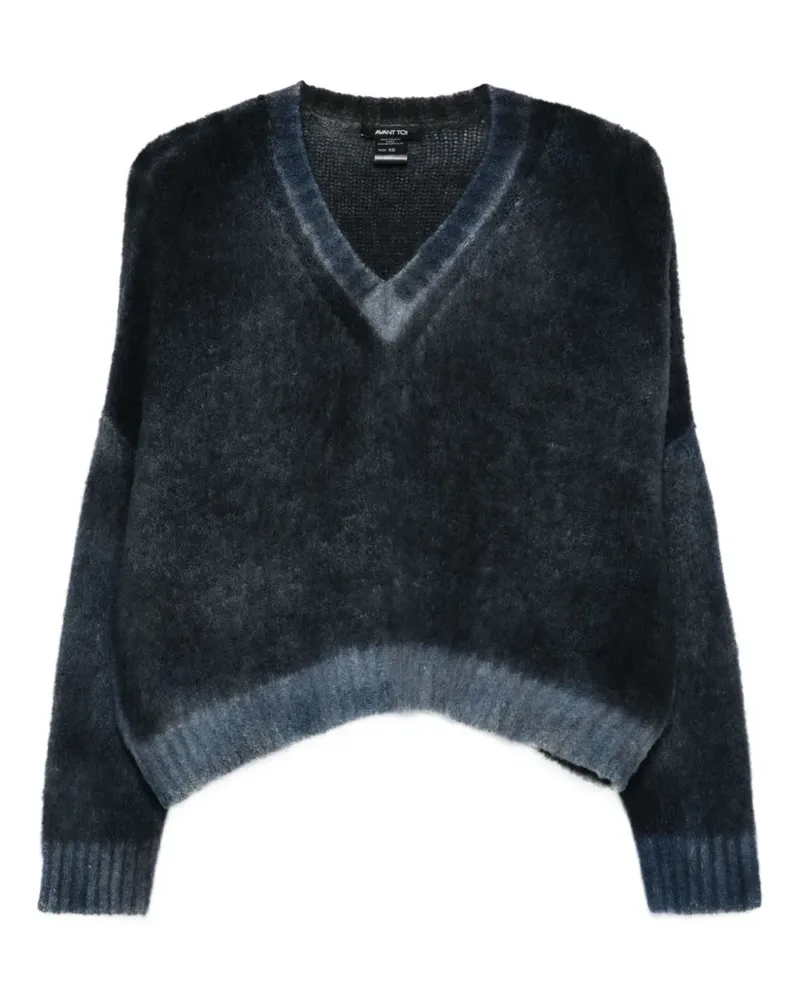 Avant Toi Cropped-Pullover mit V-Ausschnitt - Blau Blau