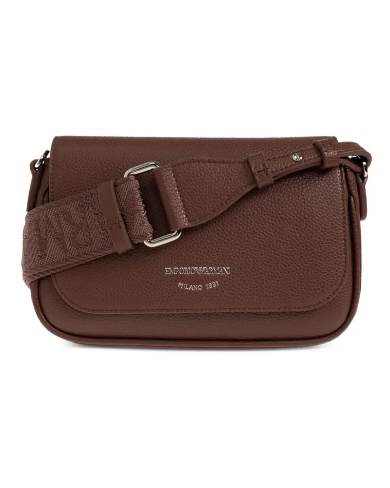 Emporio Armani logo-print pebbled-effect shoulder bag - Braun Braun