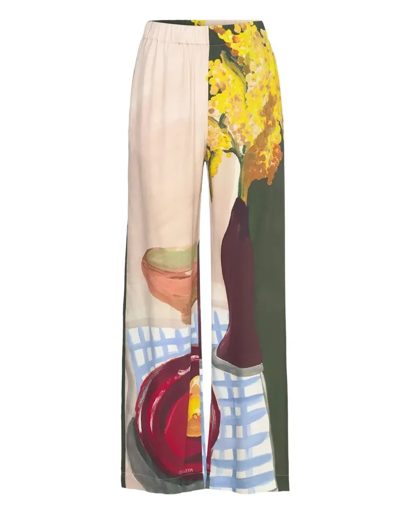Stine Goya Palazzohose mit Blumen-Print - Grün Grün