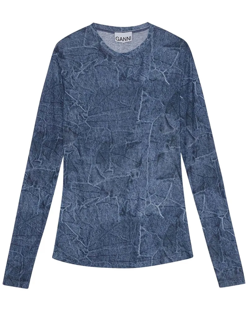 Ganni Oberteil aus Mesh mit Print - Blau Blau