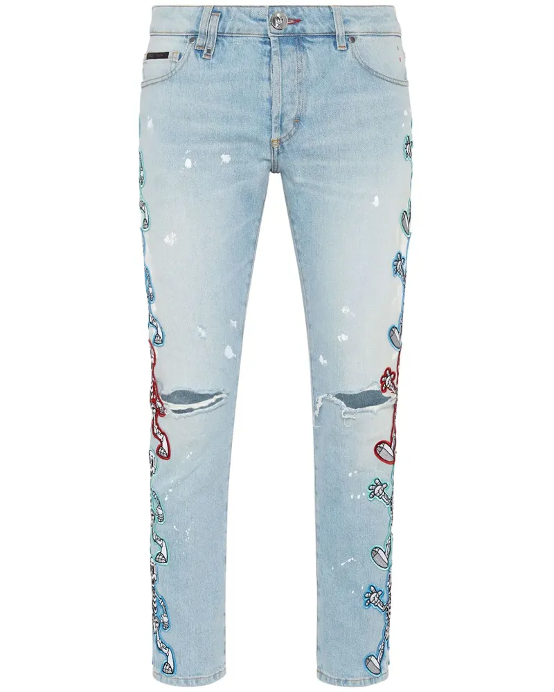 Philipp Plein Tief sitzende Skully Gang Skinny-Jeans - Blau Blau