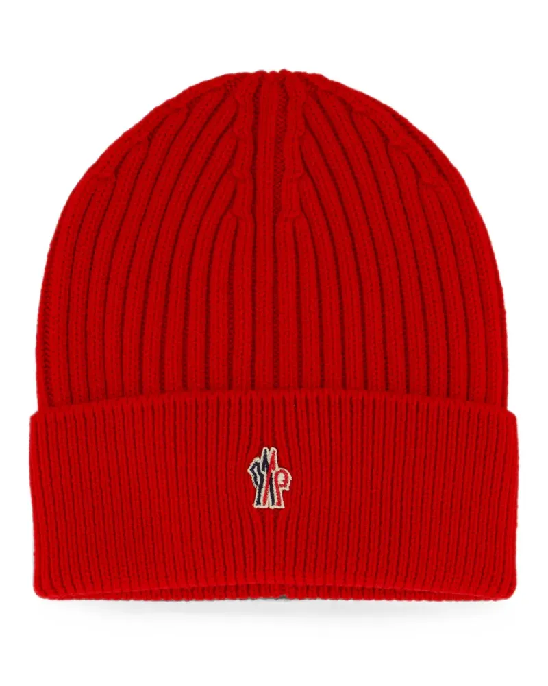 Moncler Gerippte Beanie mit Logo-Patch - Rot Rot