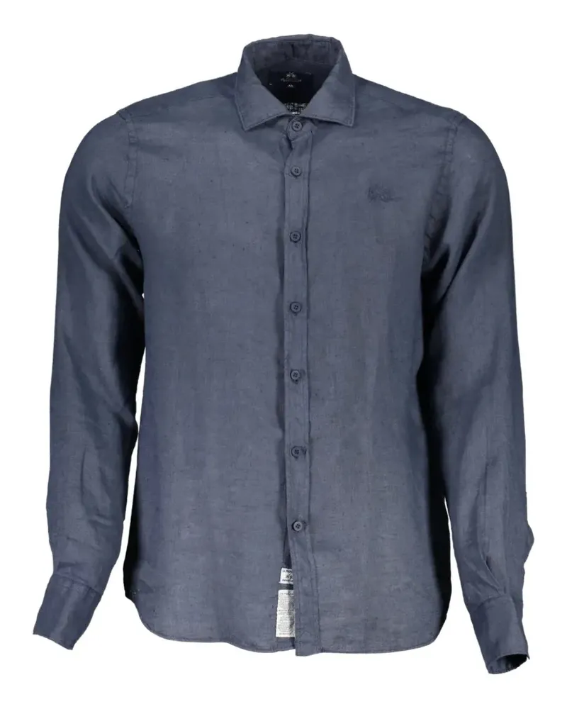 La Martina logo-embroidered linen shirt - Blau Blau