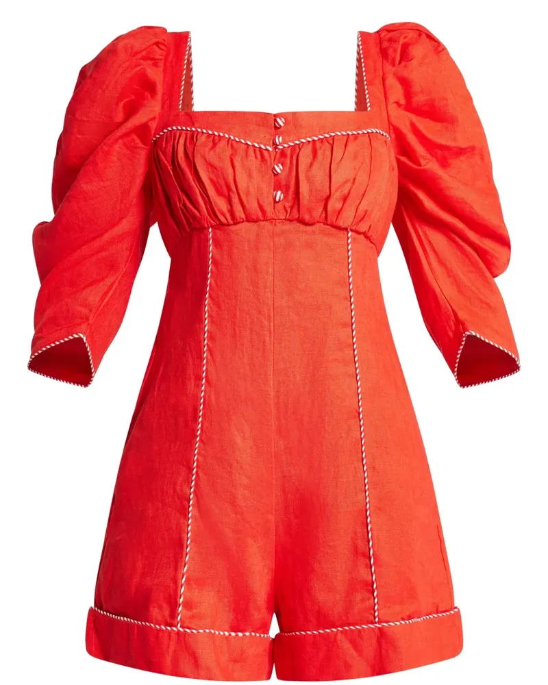 FARM Rio Playsuit aus Leinen - Rot Rot