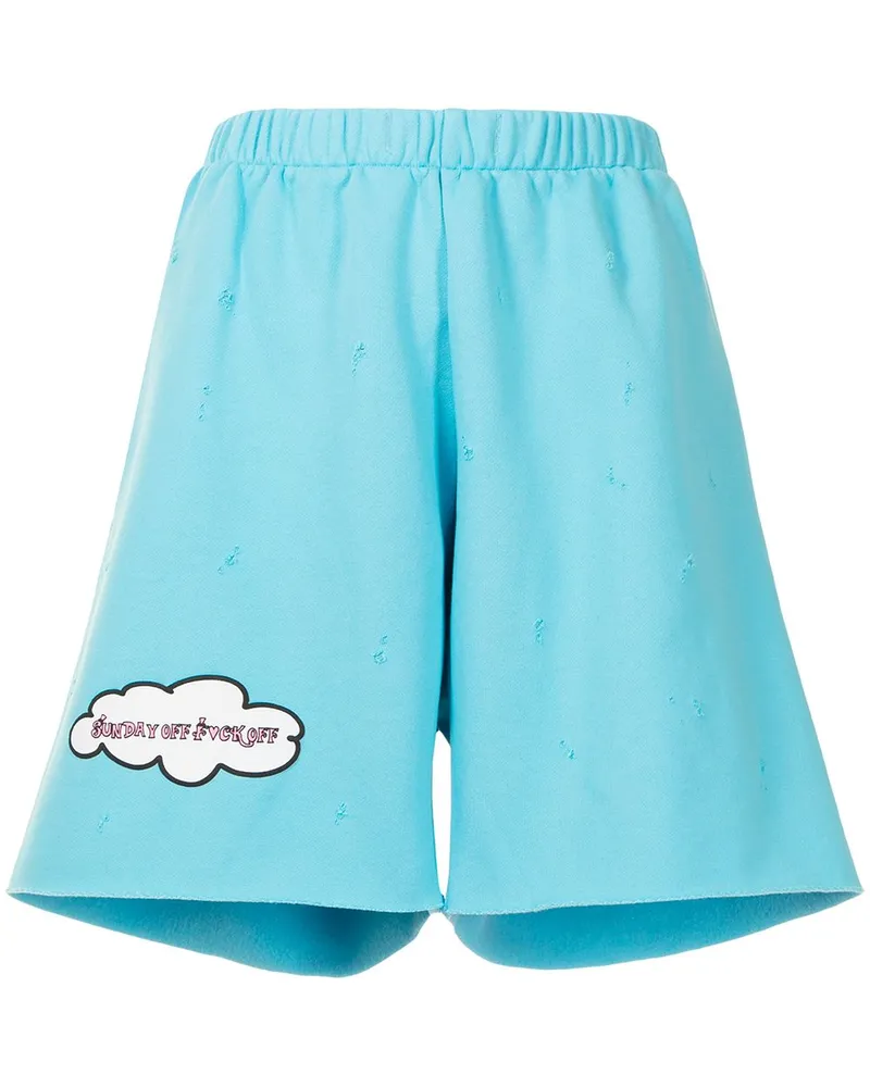 Natasha Zinko Sunday Jersey-Shorts im Distressed-Look Blau