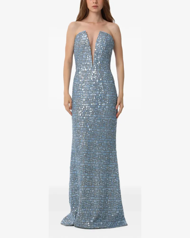 Dina Melwani crystal-embellished mesh maxi dress - Blau Blau