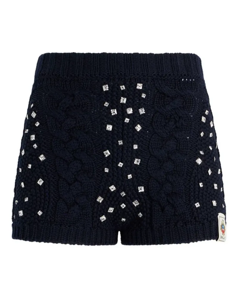 Bally Christmas rhinestone-embellished cable-knit wool shorts - Blau Blau