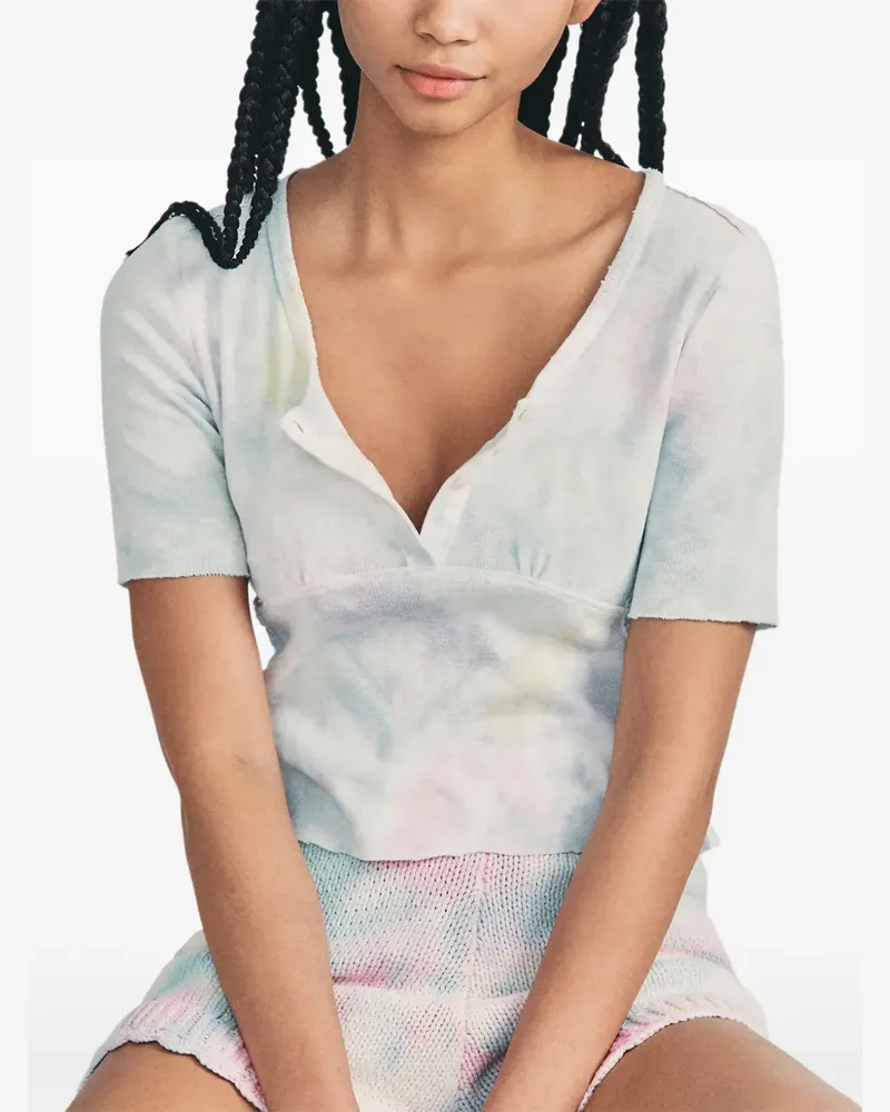 LoveShackFancy tie dye-pattern button T-shirt - Weiß Weiß