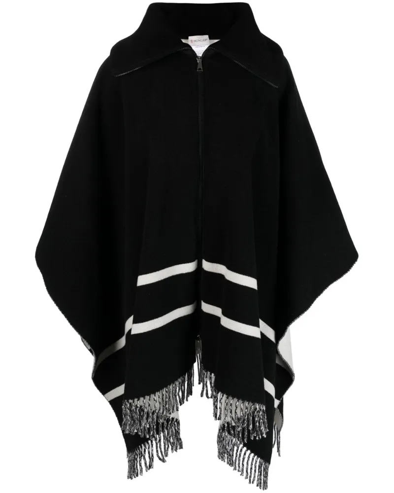 Moncler Gestreiftes Cape mit Fransen - Schwarz Schwarz