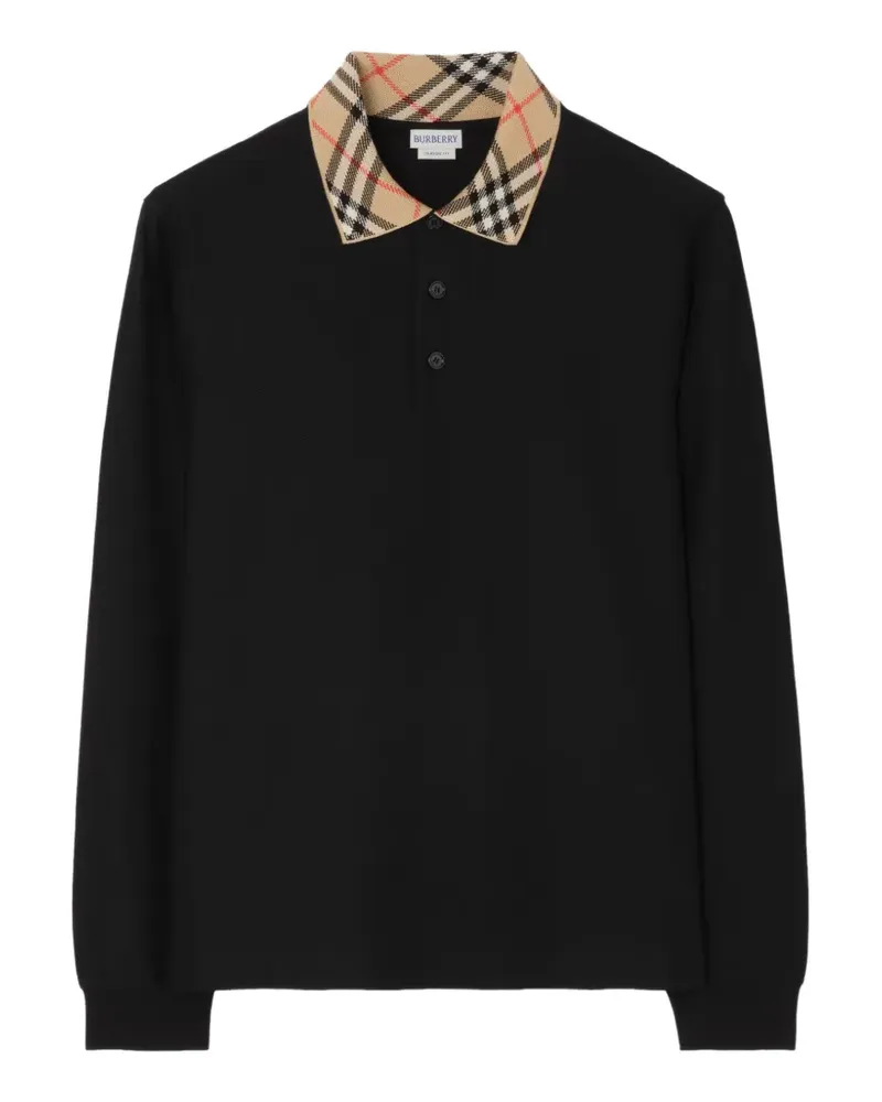 Burberry Langärmeliges Poloshirt mit Check-Kragen - Schwarz Schwarz