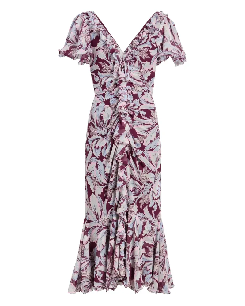 Cinq à Sept Gerüschtes Tulpen-Midikleid - Violett Violett