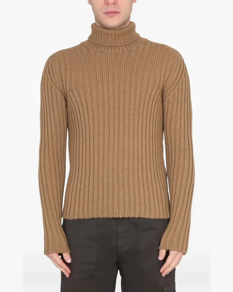 Ten c Gerippter Rollkragenpullover - Braun Braun
