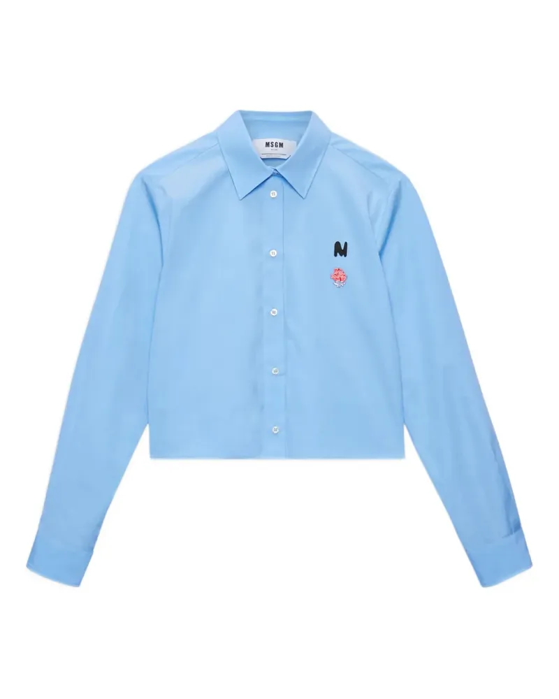 MSGM Cropped-Hemd mit Rosenstickerei - Blau Blau