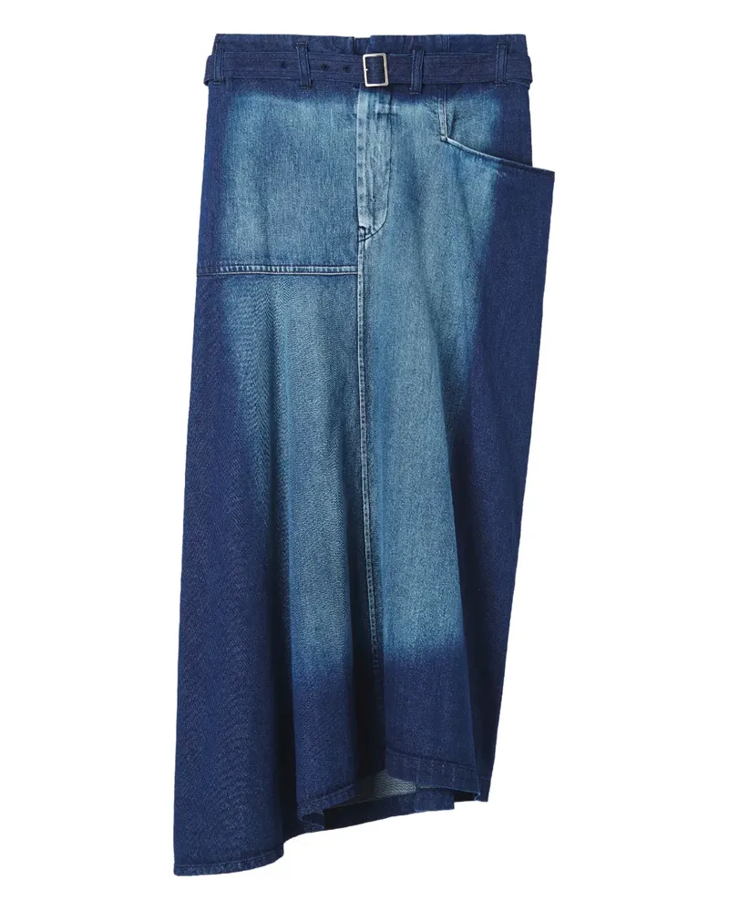 Yohji Yamamoto O-Triangle belted panelled midi skirt - Blau Blau