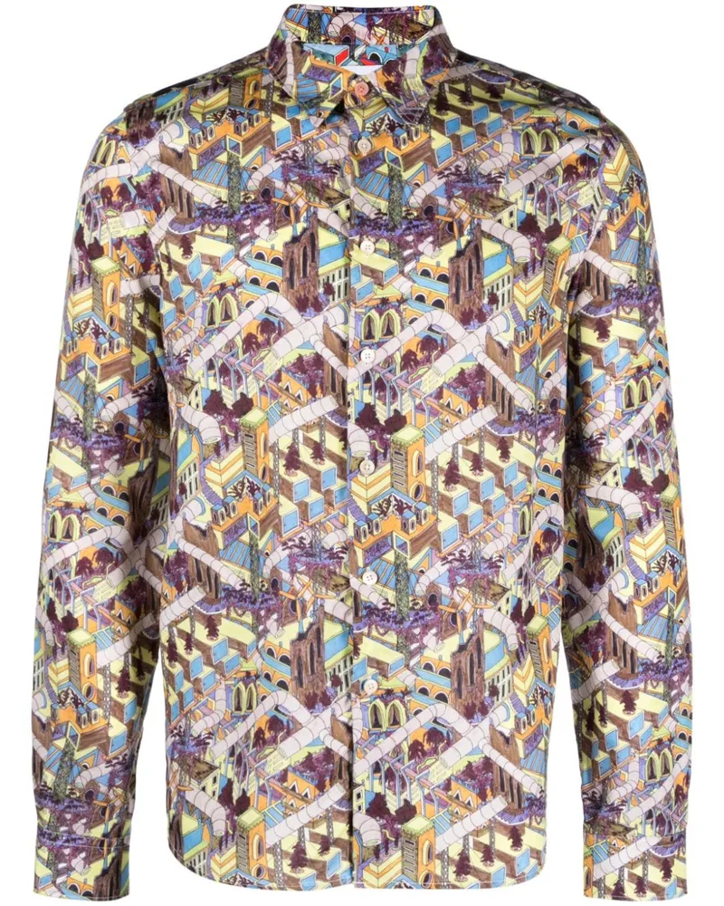 Paul Smith Lyocell-Hemd mit Jack World-Print Gelb