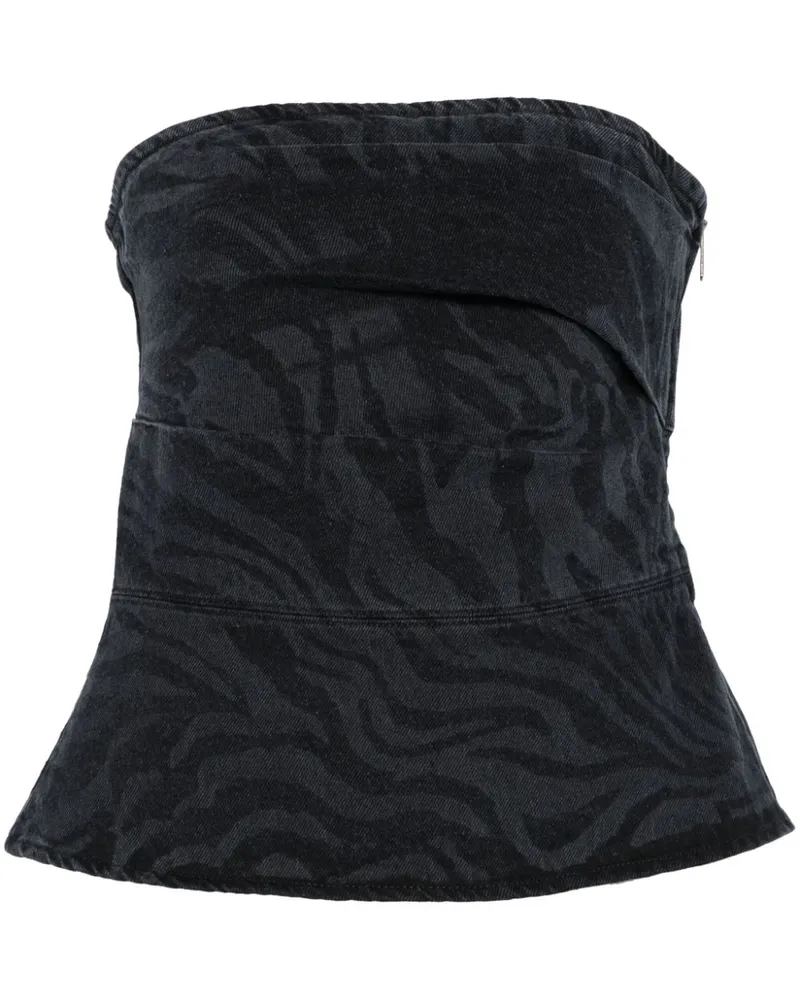 ROTATE Birger Christensen Jeansoberteil mit Zebra-Print - Schwarz Schwarz