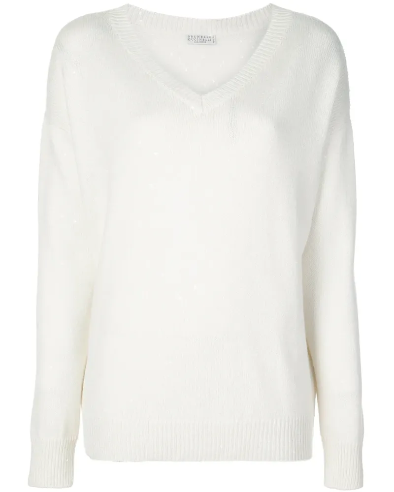 Brunello Cucinelli Oversized-Pullover mit V-Ausschnitt - Weiß Weiß