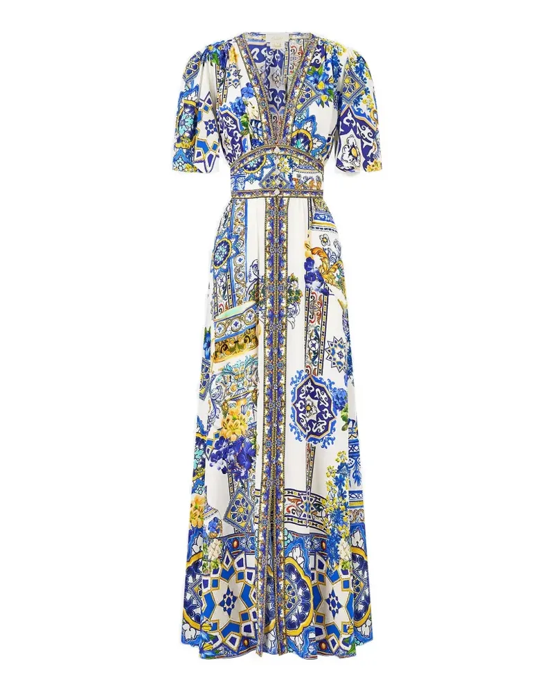 Camilla Flatterärmel-Kleid mit geformtem Bund - Weiß Weiß