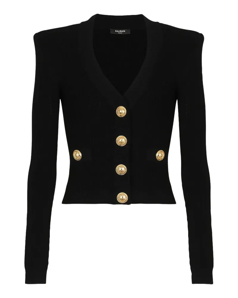 Balmain Cropped-Cardigan mit goldfarbenen Knöpfen - Schwarz Schwarz