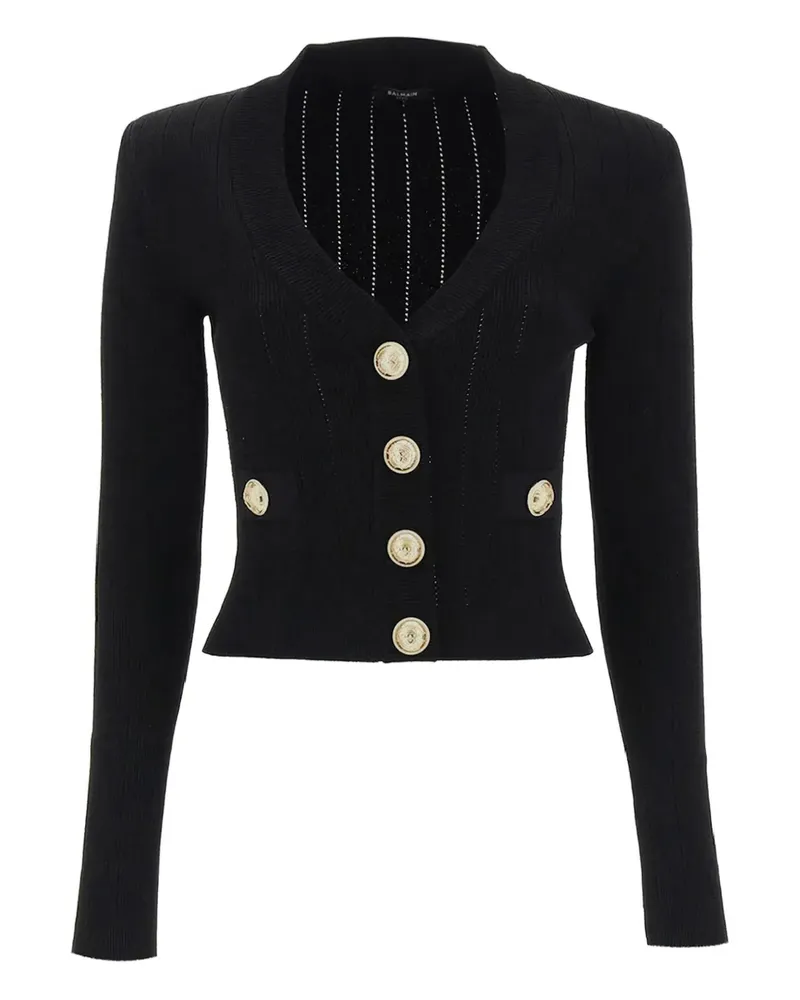 Balmain Gerippter Cardigan mit goldenen Knöpfen - Schwarz Schwarz
