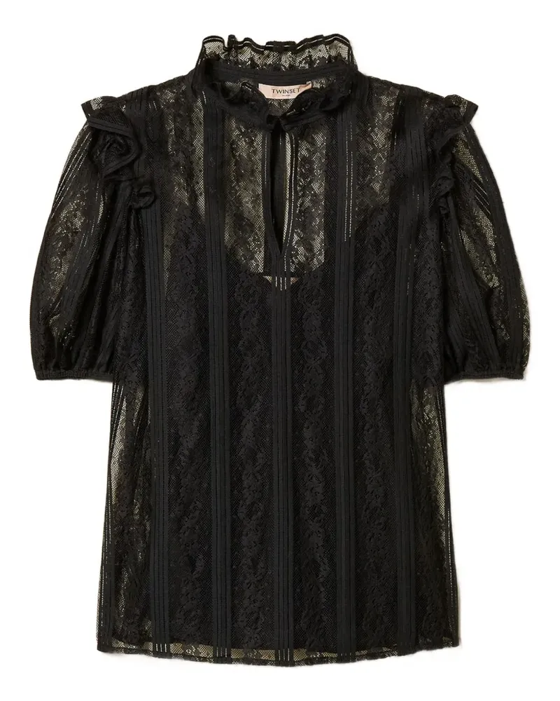 Twin-Set Gestreifte Spitzenbluse - Schwarz Schwarz