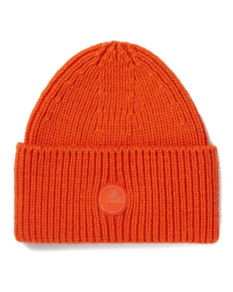 FUSALP ribbed logo-badge knitted beanie - Orange Orange