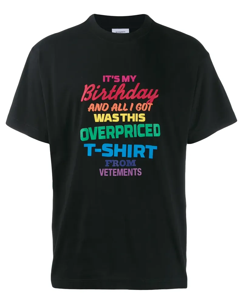 VETEMENTS T-Shirt mit Regenbogen-Slogan - Schwarz Schwarz