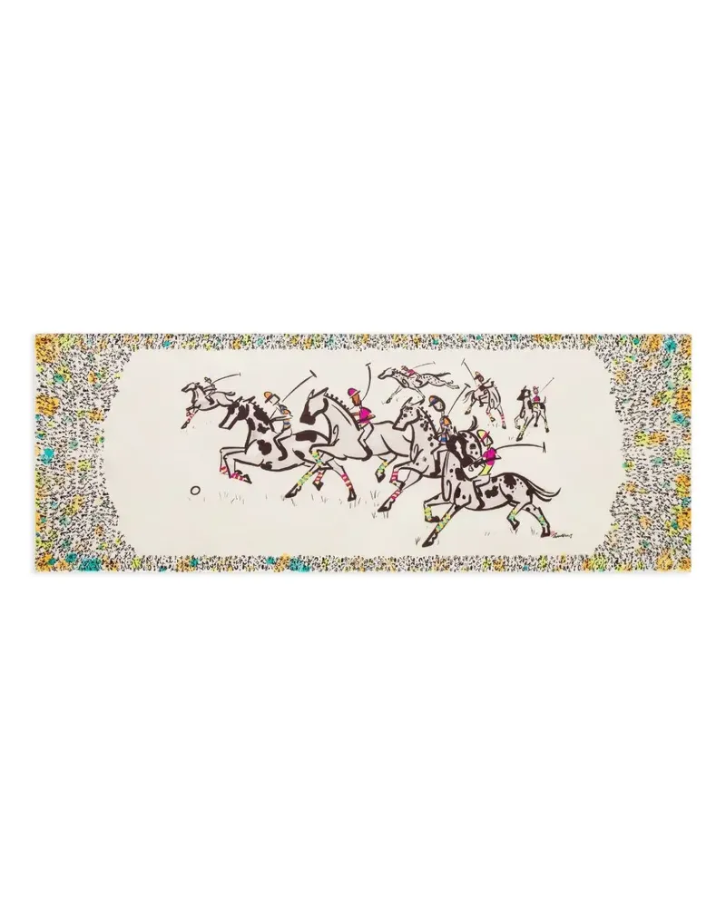 Shanghai Tang Seidenschal mit Reitsport-Print - Weiß Weiß
