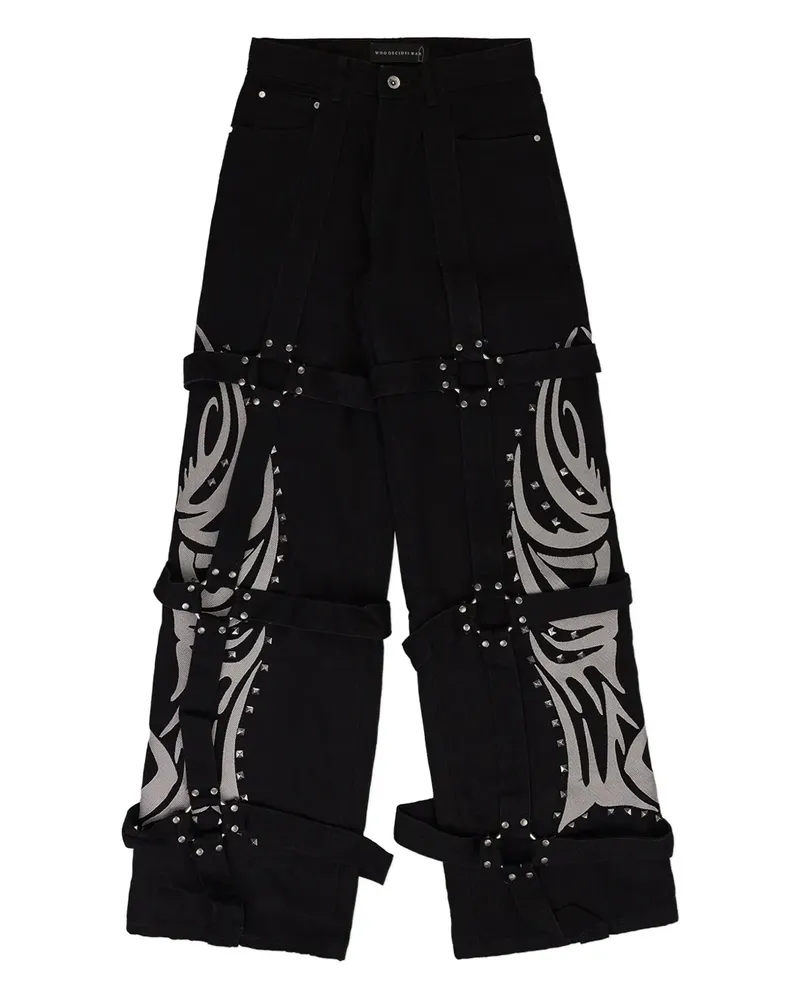 WHO DECIDES WAR Bondage Winged-logo jeans - Schwarz Schwarz