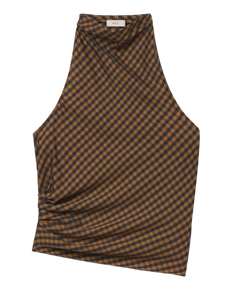 A.L.C. Penelope gingham-print asymmetric tank top - Braun Braun