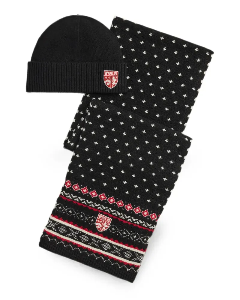 Ralph Lauren Set aus Fair Isle Beanie und Schal - Schwarz Schwarz