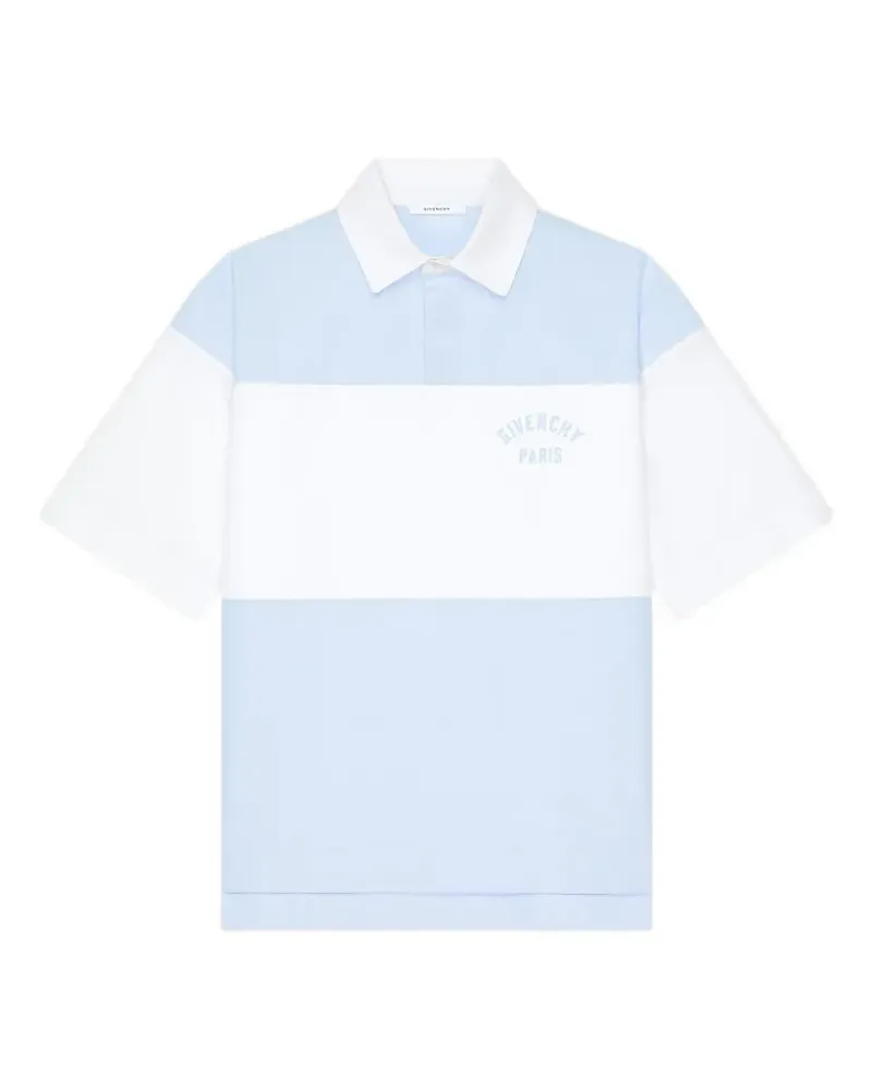 Givenchy Zweifarbiges Poloshirt aus Baumwolle mit  Paris-Stickerei - Blau Blau