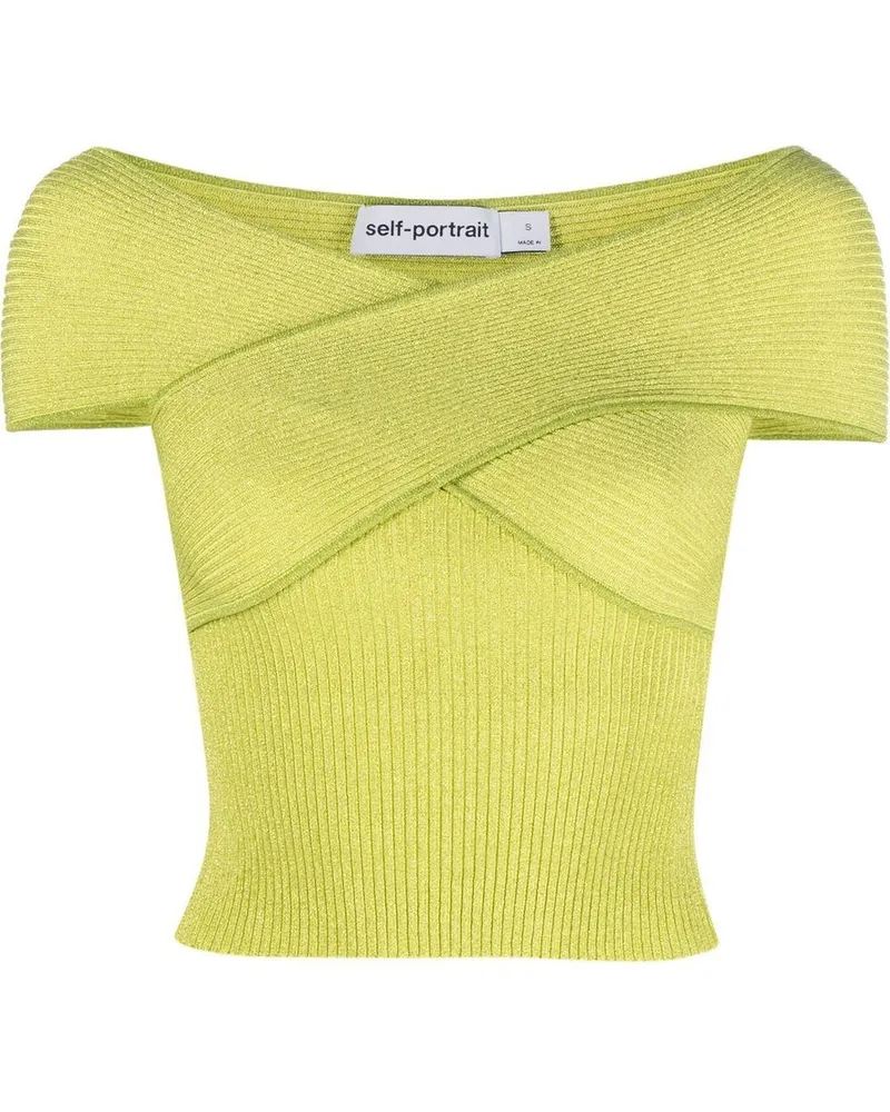 Self-Portrait Schulterfreies Strickoberteil - Grün Grün