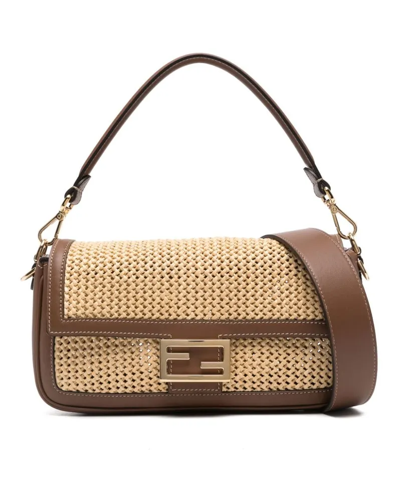 Fendi Baguette Schultertasche mit Makramee-Detail - Nude Nude