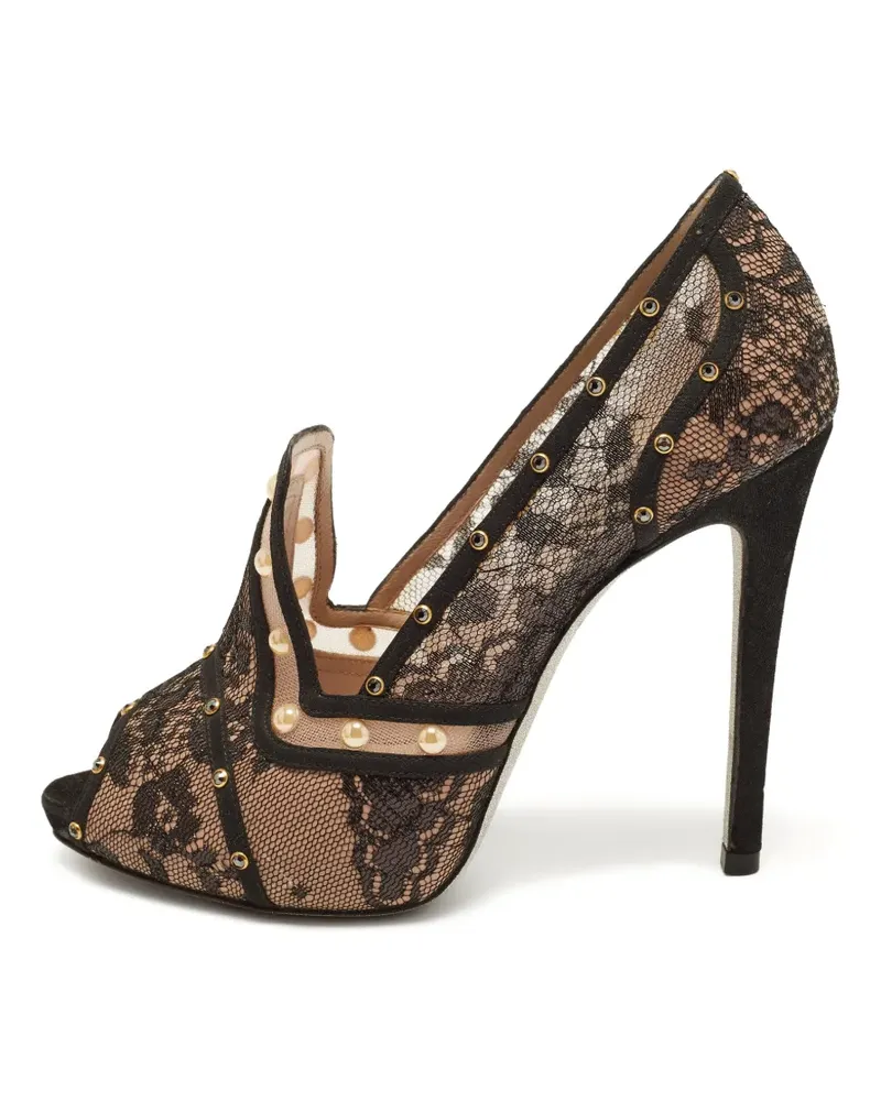 René Caovilla Pumps mit Perlen - Schwarz Schwarz