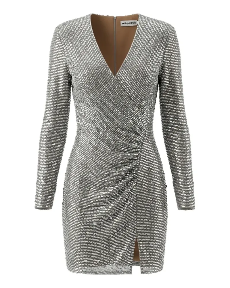 Self-Portrait rhinestone-embellished wrap-style dress - Silber Silber