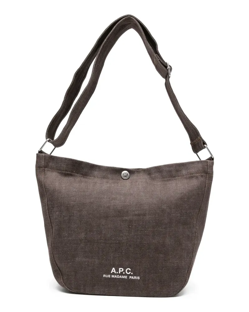 A.P.C. Kleine Schultertasche mit Logo aus Denim - Braun Braun